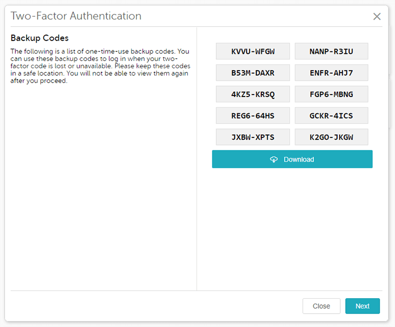 BACKUP CODES TWO FACTOR AUTHENTICATION MIVA