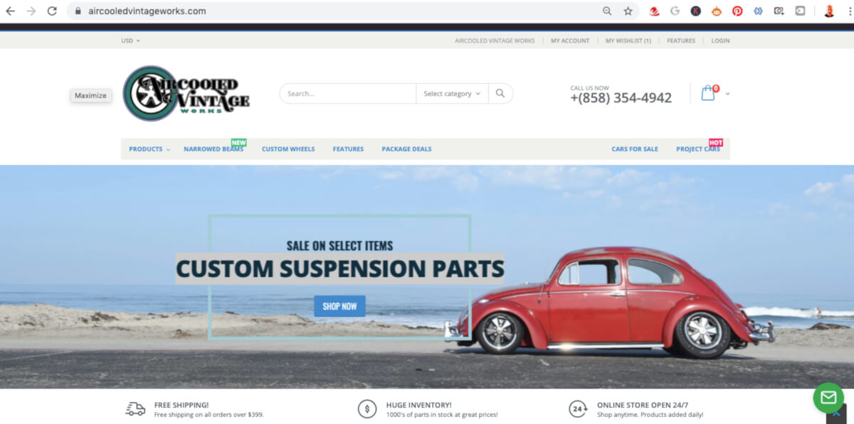 Shopify Developer San Diego - Air Cooled Vintage Works