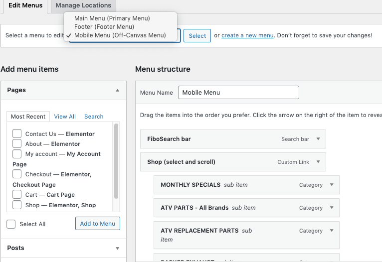 Create Separate Off Canvas Menu - Mobile Menu Disappears Astra Theme Elementor