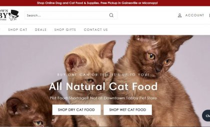 Downtown Tabby Pet Store, Gainesville Florida - Website Design Shopify eCommerce Development - After Dark Grafx