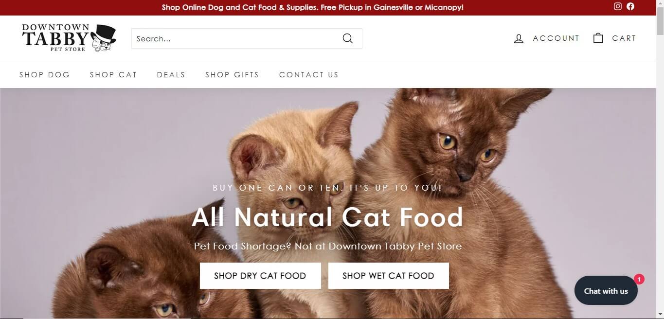Downtown Tabby Pet Store, Gainesville Florida - Website Design Shopify eCommerce Development - After Dark Grafx