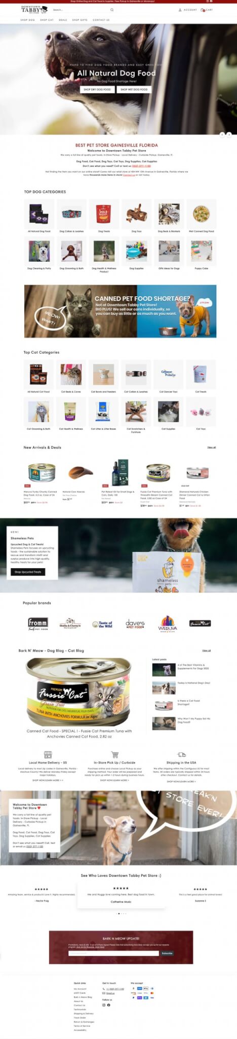 Downtown Tabby Pet Store, Gainesville Florida - Website Design Shopify eCommerce Development - After Dark Grafx