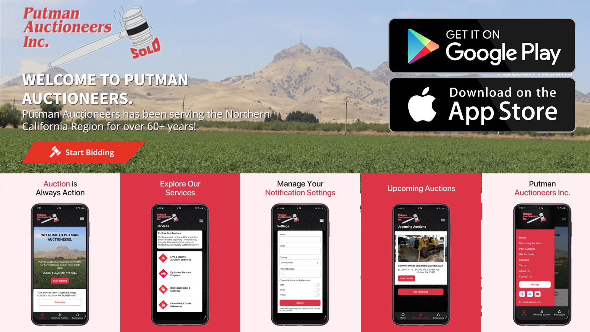 App Developer in San Diego - After Dark Grafx - Creates and Launches Putman Auctioneers New Auction App