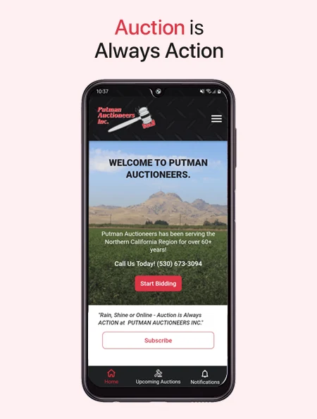 Putman Auctioneers App for Android by After Dark Grafx in San Diego - Home Screen