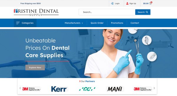 www.PristineDentalSupply.com Website Design and Development by After Dark Grafx