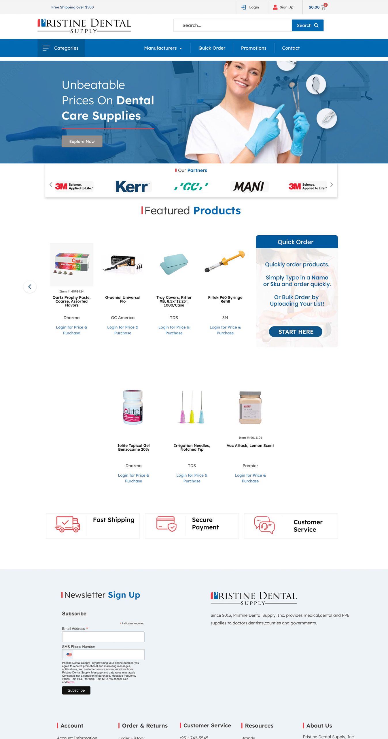 Pristine Dental Supply Inc by Website Design and Development After Dark Grafx
